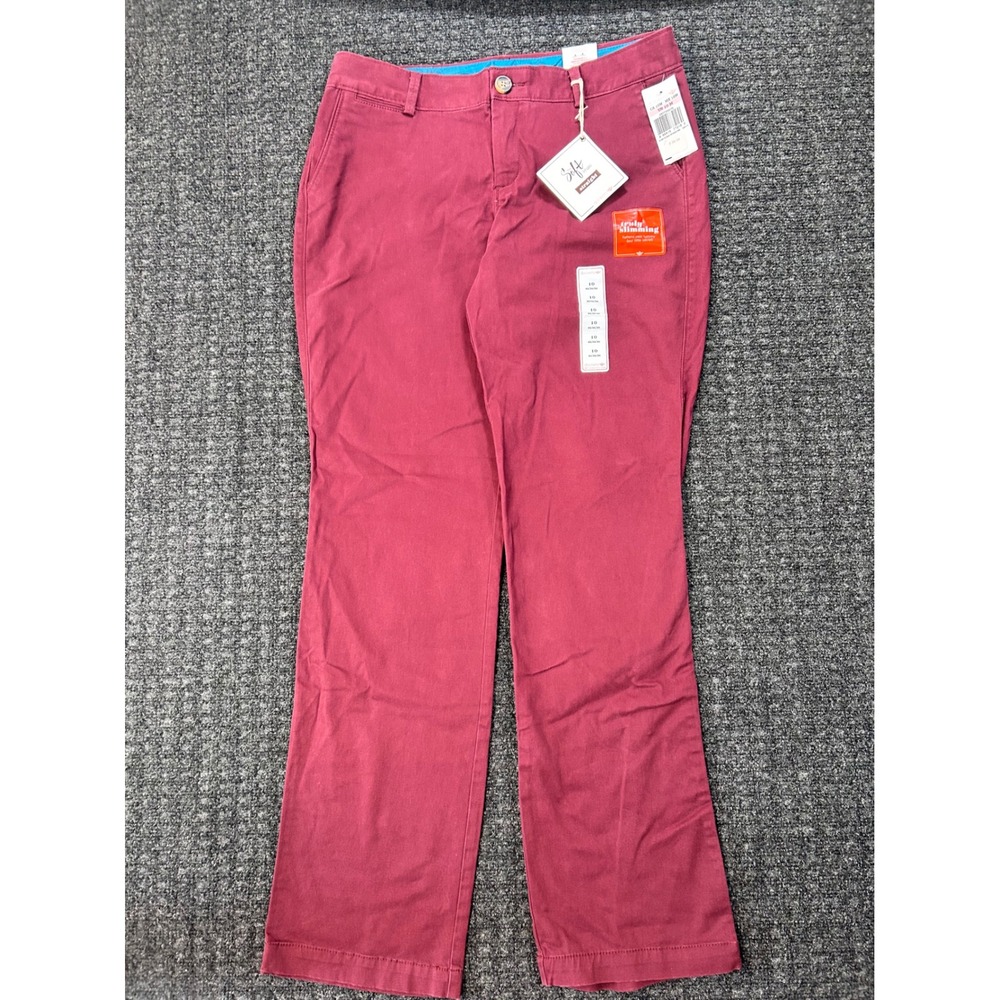 Dockers Womens Soft Khaki Straight Leg Pants Berry Red Truly Slimming Size 10M